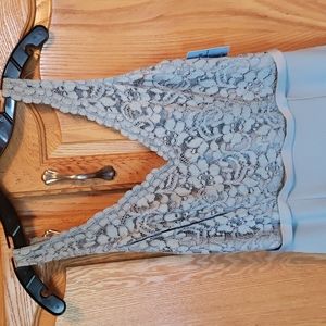 NWTprom/wedding/event baby blue. Lace detail.front and back.Bottom kicks